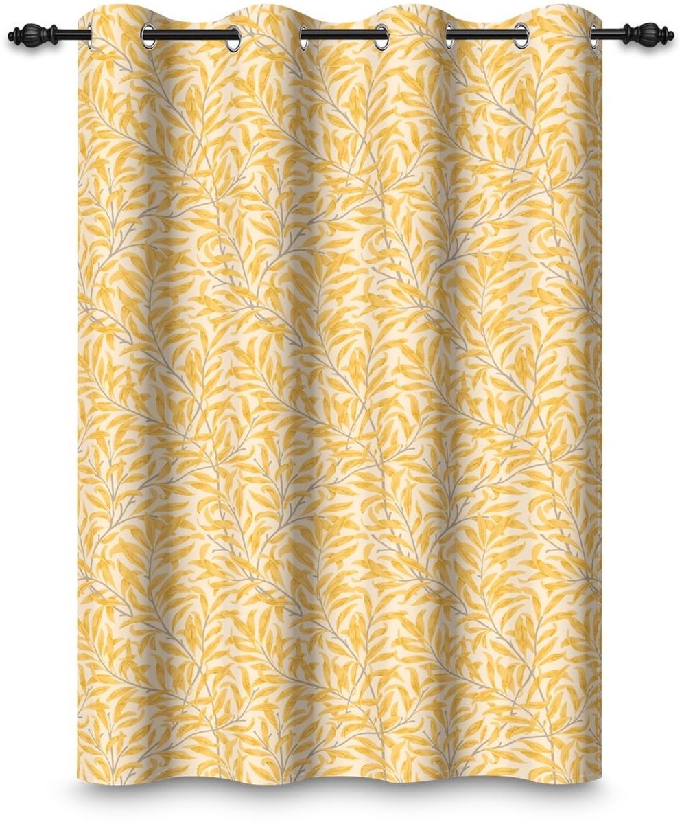Omgoods - Zwarte Blokkerende Gordijn met Gele Planten - 132x214 cm voor Woonkamer en Slaapkamer