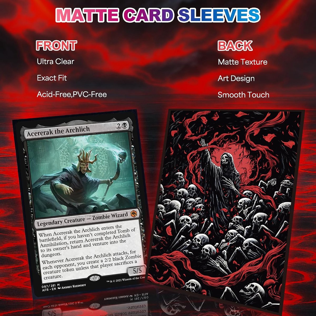 MTG Kaarthoezen - Death 100 Stuks Standaard Formaat Ultra Heldere Voorkant & Matte Achterkant Scheurbestendige Heldere Kaarthoezen Matte Kunsthoes voor MTG