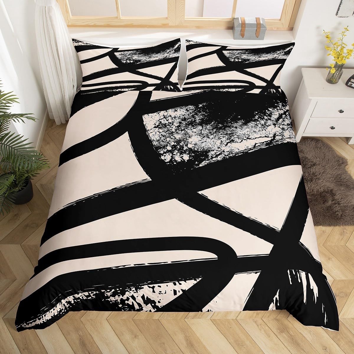 Omgoods - Abstract Dekbedovertrekset Beige Grijs voor King Size Bed