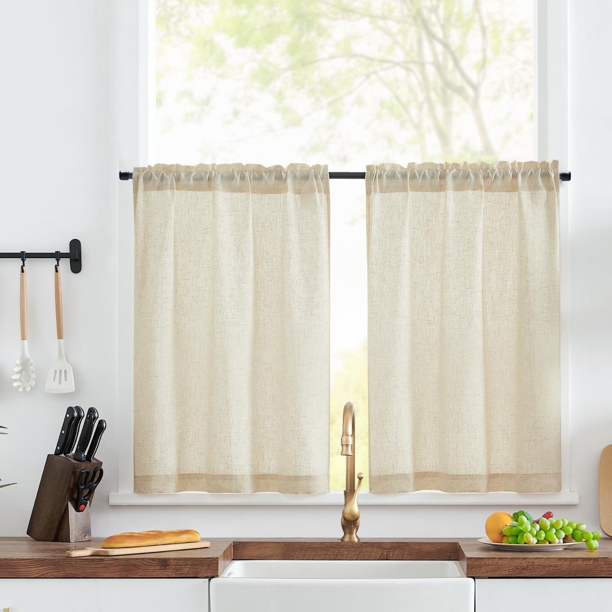 Omgoods - Moderne Keuken Gordijnen Set van 2 - Beige 75 x 90 cm