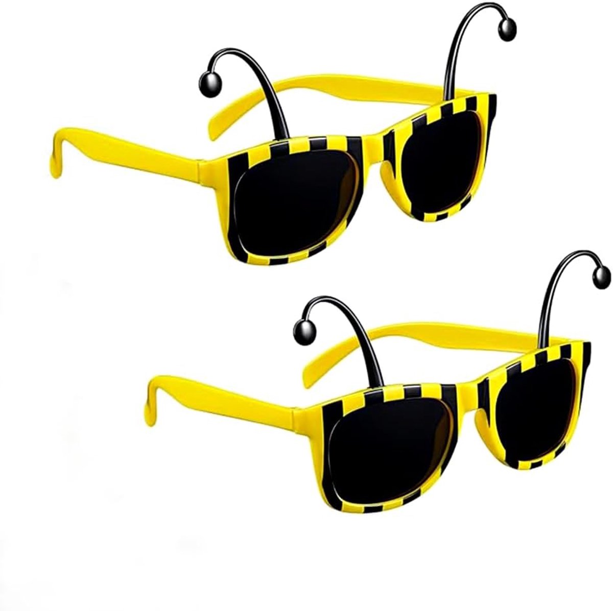 2 stuks grappige zonnebril, bijenkostuum voor dames en heren, feestbril met sensoren, zwart-geel, grappige plezierbril voor carnaval, Halloween, insectenbekleding, accessoires, grijs getint