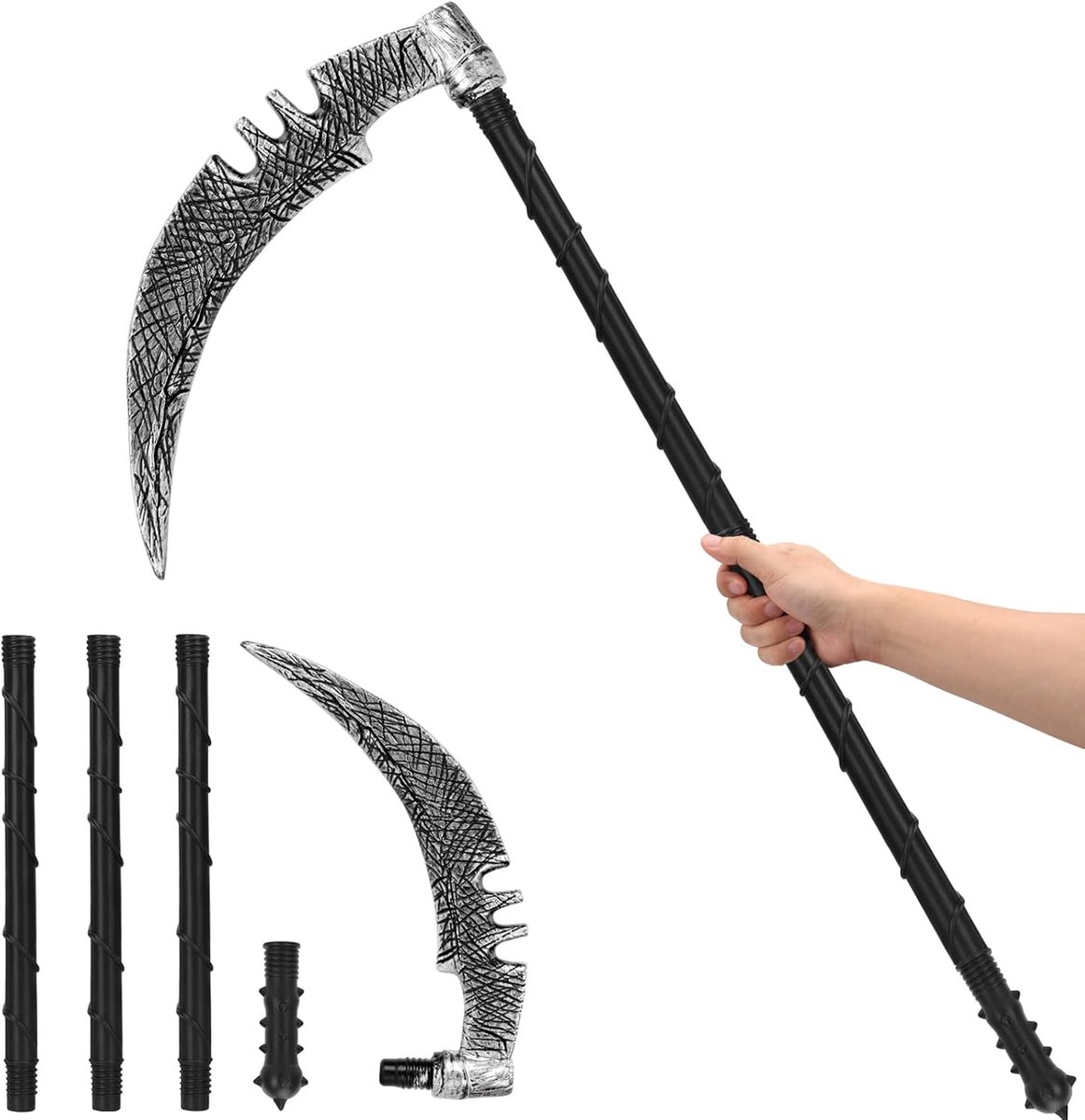 Halloween kinderen 110 cm, haakvormige zeis sikkel demonteerbaar, horror Grim Reaper kostuum accessoire Halloween zeis accessoire griezelige Magere Hein kostuum wapens doodszeis carnaval feest