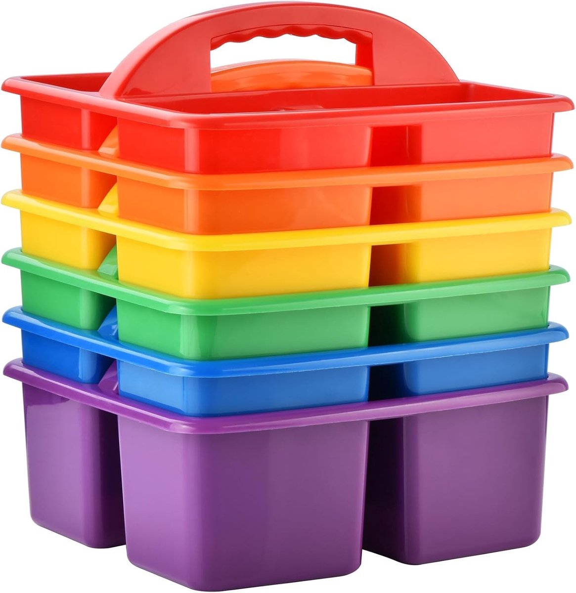 Omgoods - Plastic Opberg Caddy Organiser met Handvat, 6 Stuks, 3 Compartimenten voor School en Kantoor