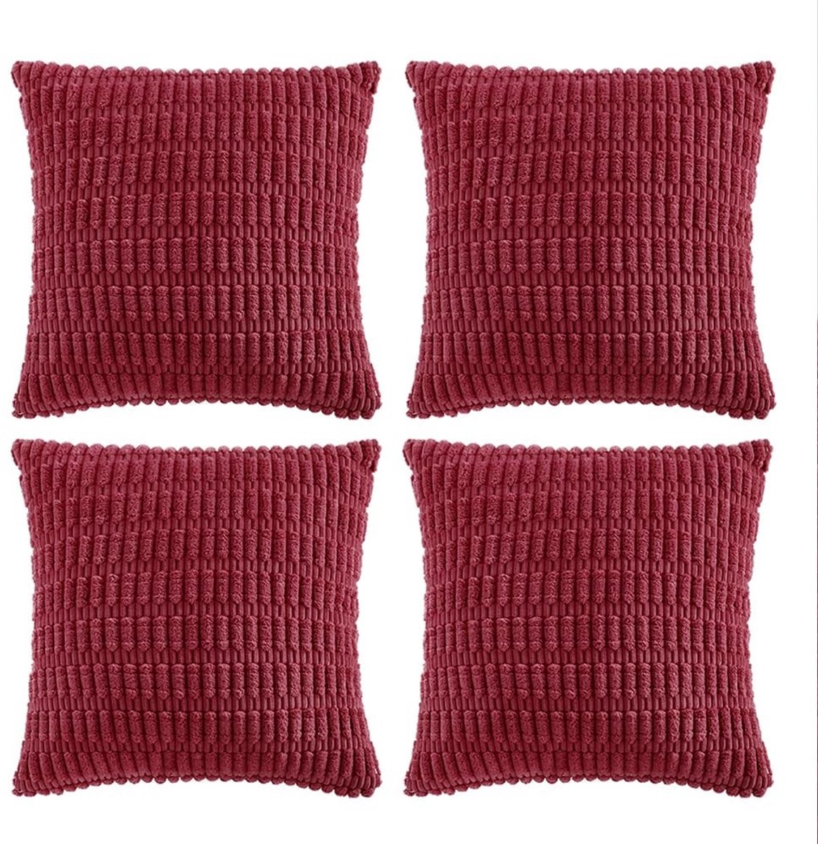 Omgoods - Set van 4 Boho Kussenhoezen 60 x 60 cm Wijnrood Corduroy