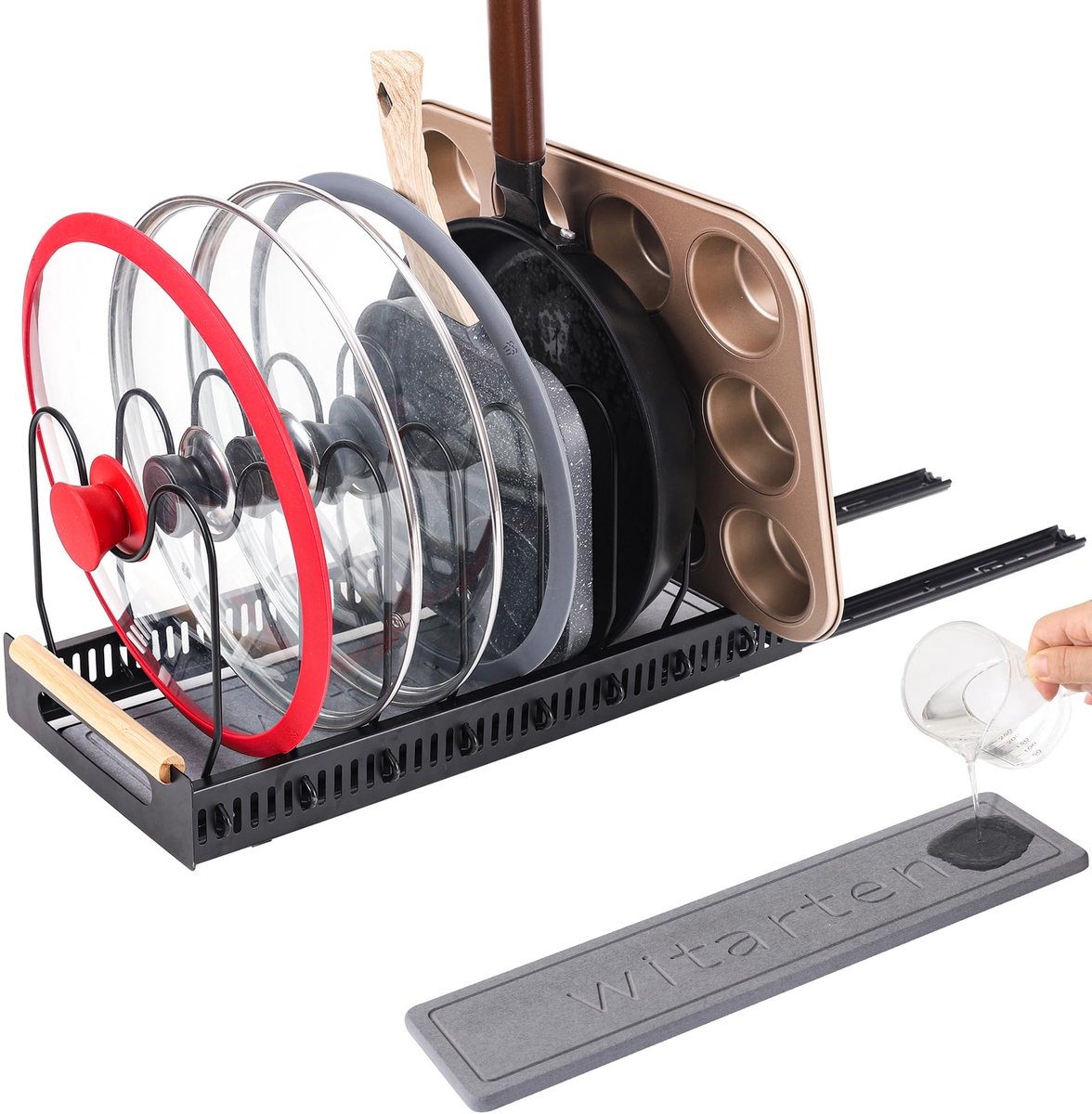 Omgoods - Onderkast Pannen Organizer Rek met Steen Dish Mat - Pull Out voor Keukenopslag