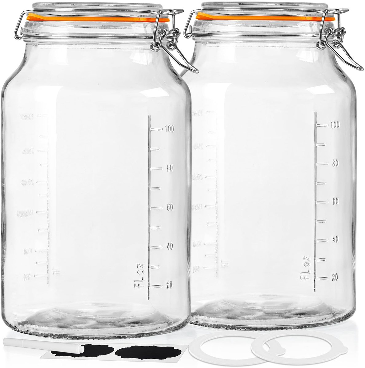 Omgoods - Set van 2 Grote Luchtdichte Glazen Potten met Clip Top en Deksels 4000ml
