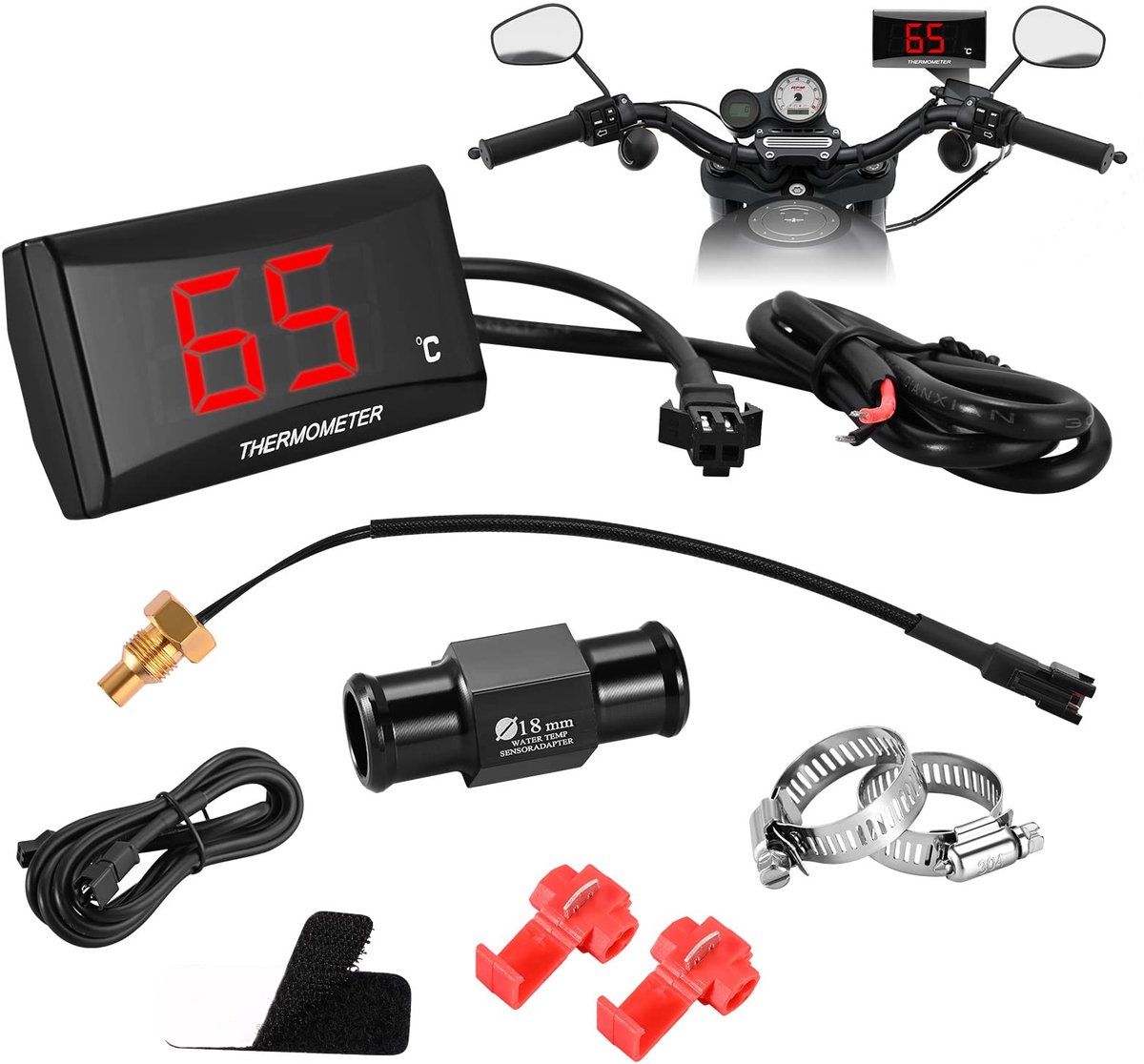 Omgoods- Motorfiets-thermometer digitaal - Waterdicht - Metalen sensor - LCD-scherm - Temperatuurmeter - Weergave 32-248 °F