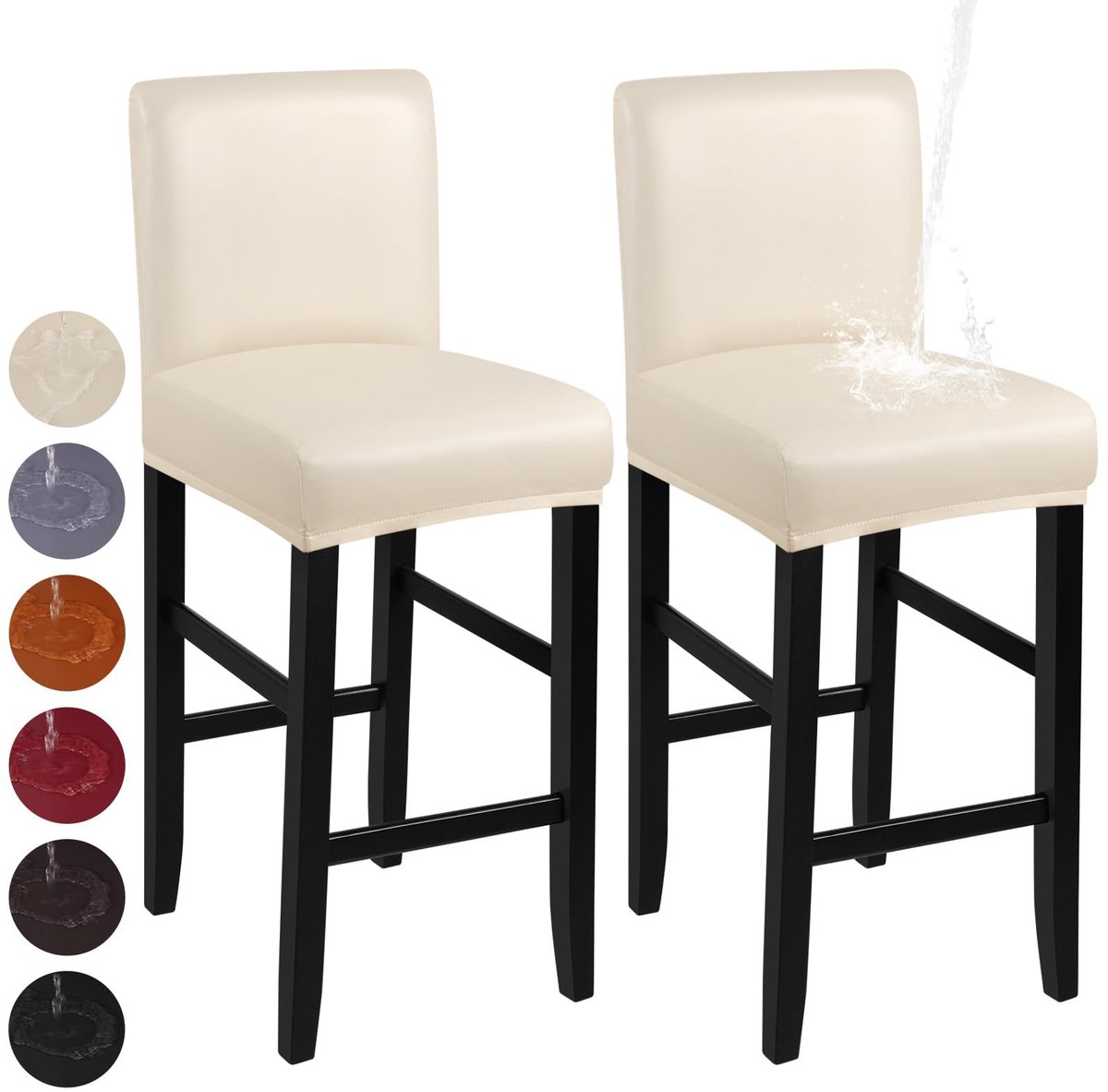 Omgoods - Waterdichte Barstoelhoezen Set van 2 - Stretch PU Hoezen met Rugleuning