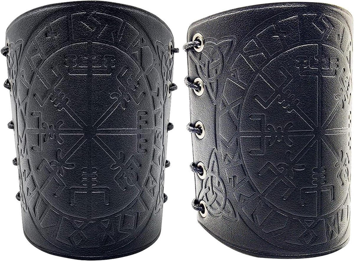 Bracers, Viking Vegvisir Reliëf Arm Bracers Verstelbare Armor Manchet Gauntlet Polsband Nordic Arm Gauntlets Punk Viking Kostuum Accessoires voor Mannen Vrouwen LARP Boogschieten