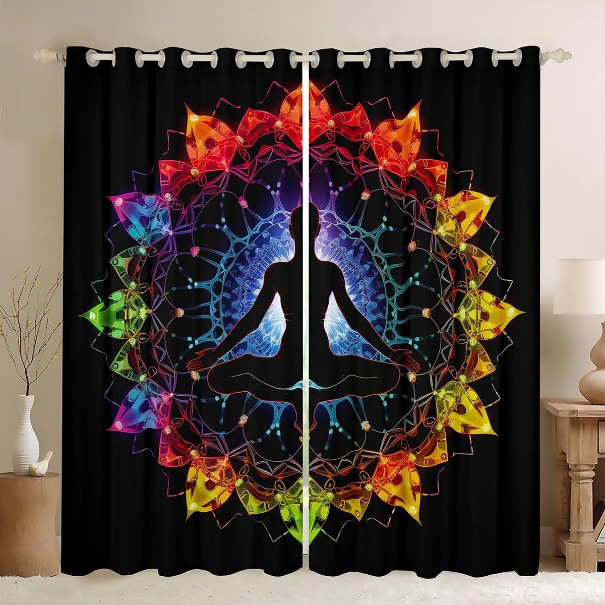Omgoods - Yoga Chakra's Gordijnen - Boho Mandala Raamgordijnen voor Kinderen