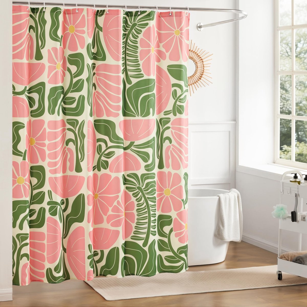 Omgoods - Vintage Bloemen Douchegordijn in Roze voor Badkamer