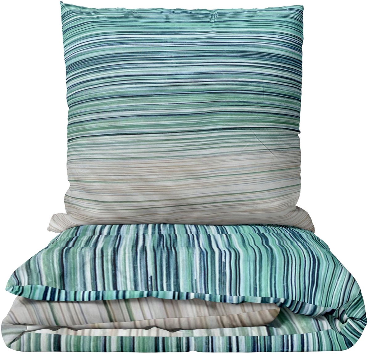 Omgoods - Bedlinnen Set van Katoen Renforcé, Grijs Groene Streep, Duvet Cover met Rits