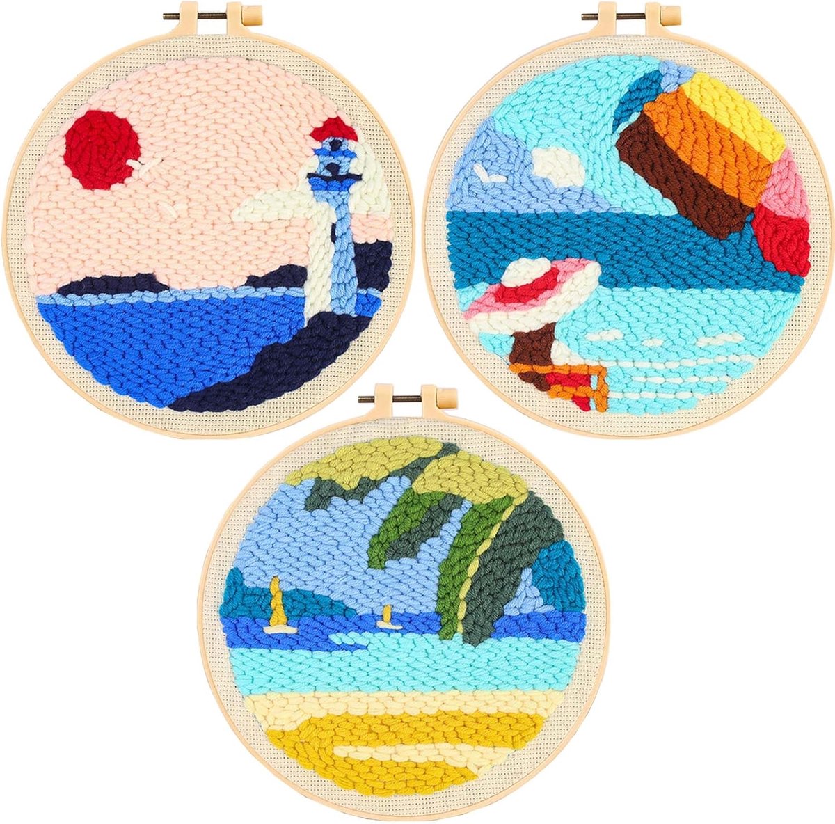 3-delige punch naaldenset, borduurset met oceaanpatroon en instructies, borduurset voor beginners en volwassenen
