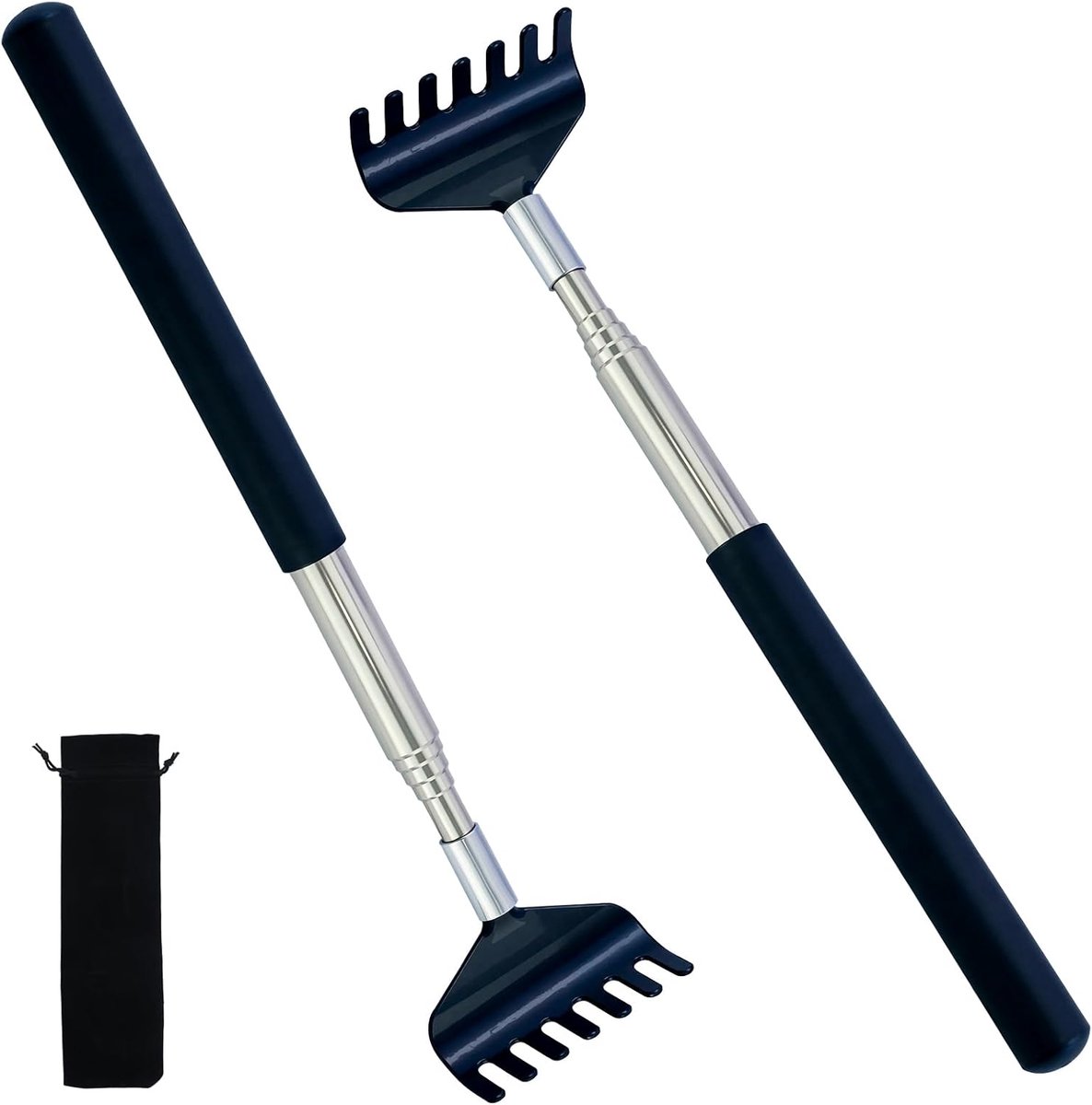 2 stuks rugkrabben, zwarte krabhand tegen jeuk, telescopische krabhand, premium roestvrij staal, rugkrabber voor weldadige krasgevoelens, krabhand, back kras