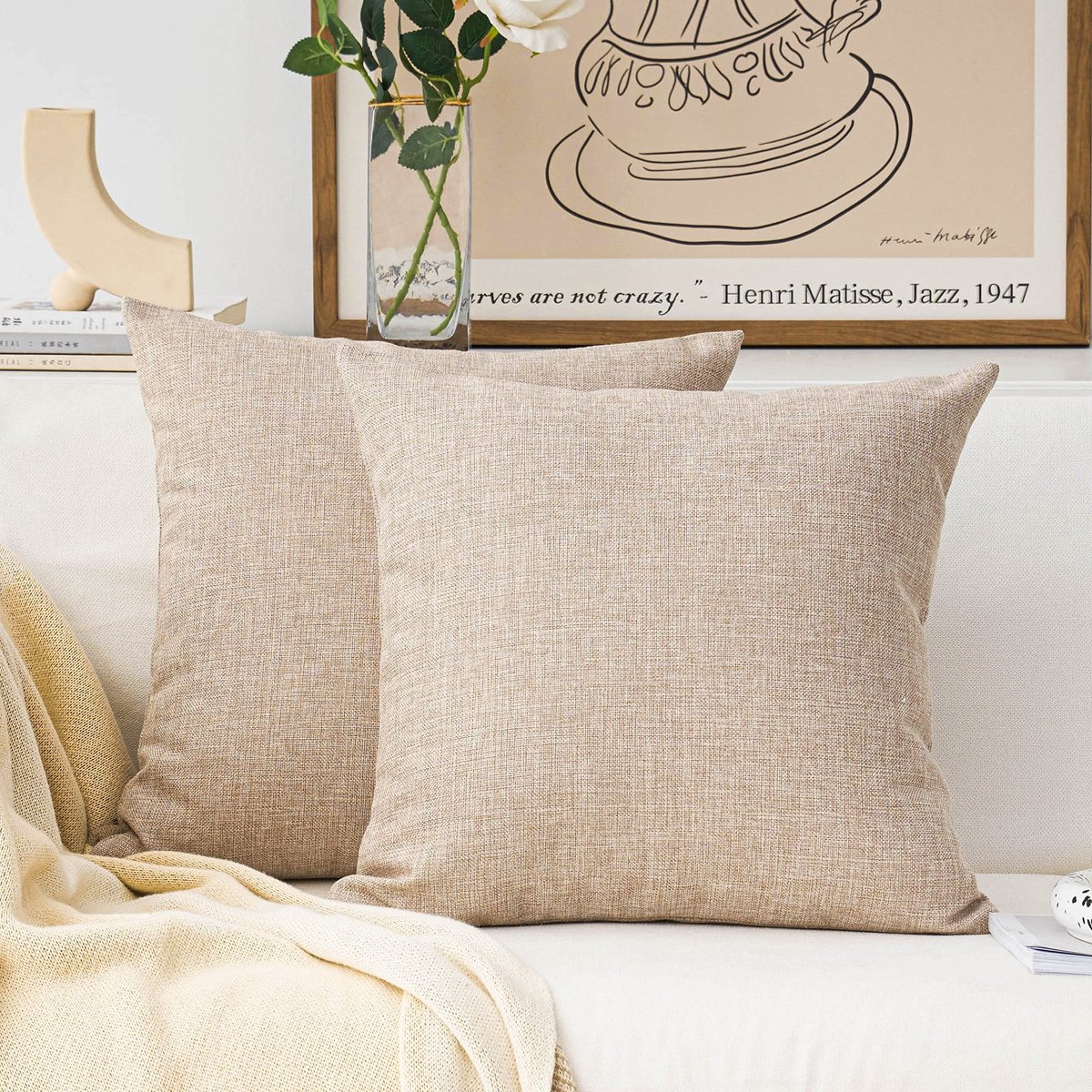 Omgoods - Lichte Linnen Kussenhoezen 60x60 cm - Set van 2 voor Sofa en Eetkamer