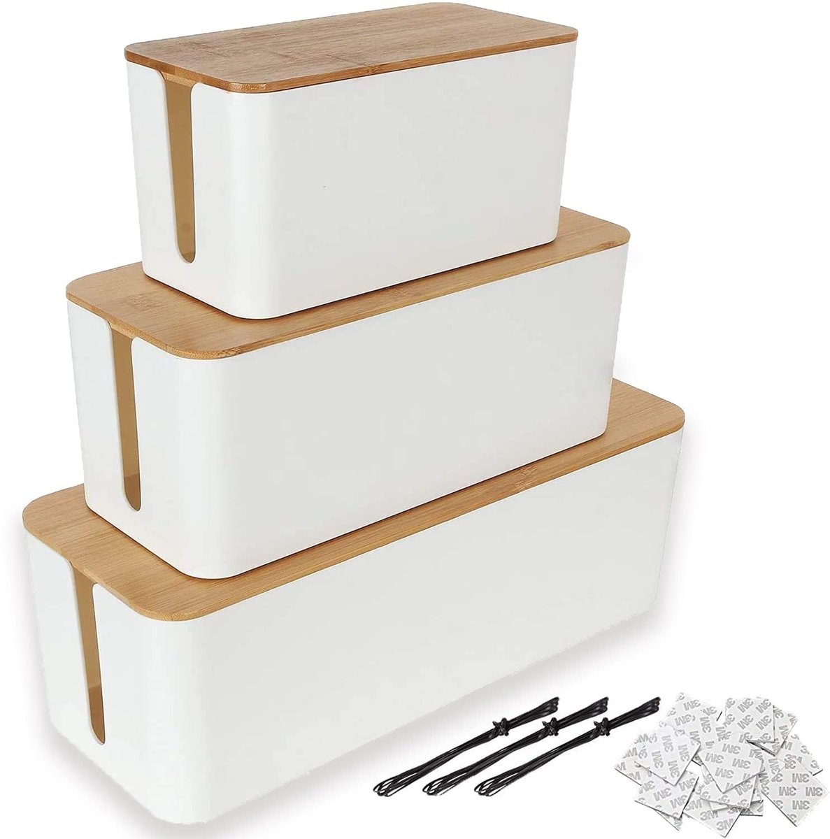 Omgoods - 3-delige Houten Kabelbox Set - Kabelbeheer voor Bureau