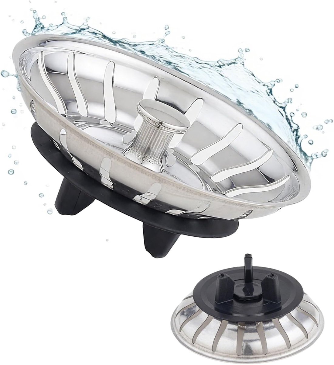 Set van 2 roestvrijstalen gootsteenfilters en -stoppels – gecoat, verstoppingsvrij, voorzien van haarvanger voor efficiënte afvoer, perfect voor gebruik in keuken en badkamer, handige gootsteenaccessoires