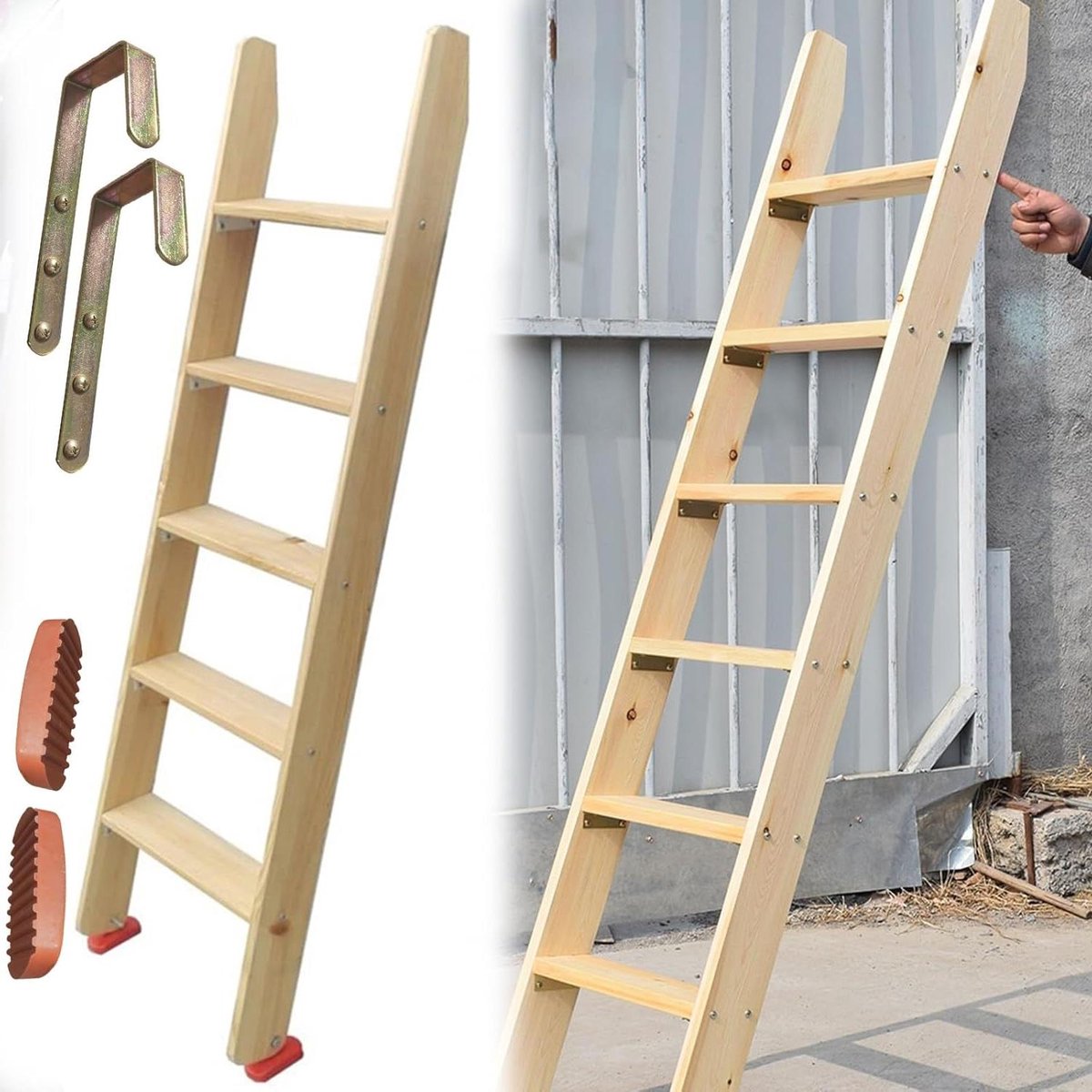 Stapelbedladder Hout - Ladder Kinderen Volwassenen - Veilig Bed Op - Extra Brede Treden - 44 cm Breed - Niet gespecificeerd