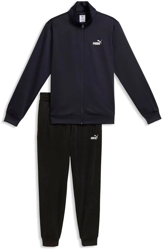 Donkerblauw trainingspak met Puma-logo op de jas en broek.