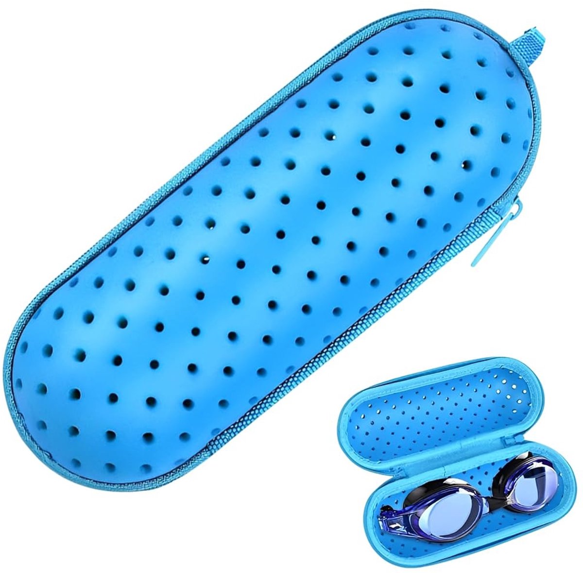 Dailygoods- Zwembrillenkoker Waterdicht - Hard Etui - Karabijnhaak - Ademend Ontwerp - Duurzaam EVA-Materiaal - Bescherming tegen Stoten - Bril Etui