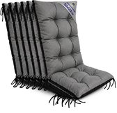 Tuinstoelkussens Hoge Rug Set: 6x 50x120 cm - Kussens voor Tuinstoelen & Standenstoel Terrasstoel Grijs Eco linnen Stoelkussens Tuin Zitkussen Extra Dik 10 cm met Bindlinten
