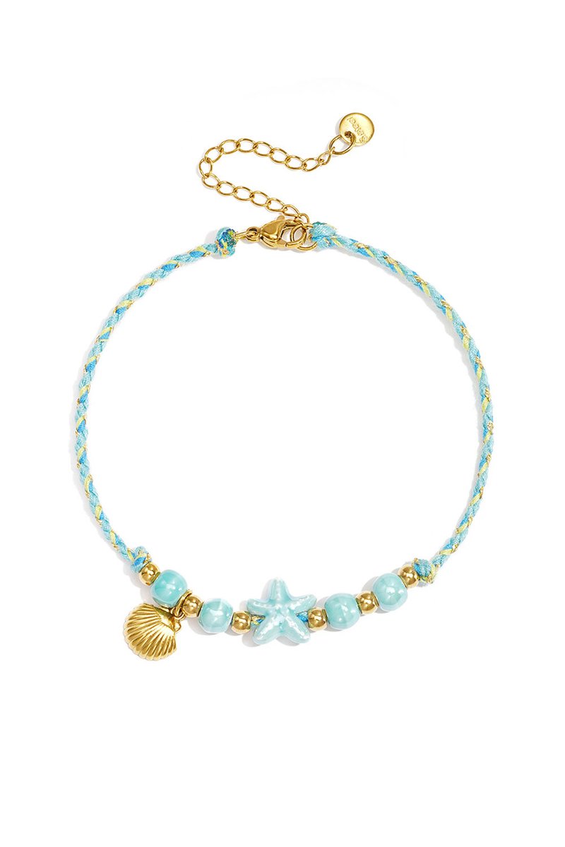 Bijoutheek Enkelsieraad Summer Vibe Touw Schelp Zeester Blue