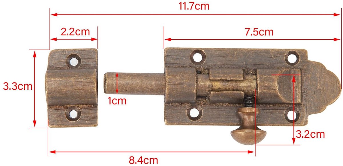 Dailygoods- Deurschuifgrendel Antiek Messing - Vatboutgesp - Vergrendeling - Kinderveiligheid - Inclusief Schroeven - Elegant Vintage Ontwerp - Deurslot