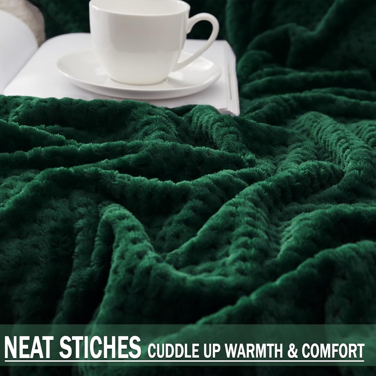 Mezcla Fleece Deken voor bed, super zacht en warm, alle seizoenen, gezellig, pluche, lichtgewicht, 130 x 170 cm, Donkergroen