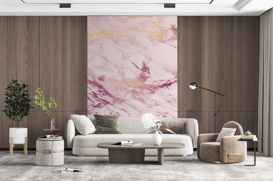 Behang - Fotobehang Marmer - Paars - Roze - Breedte 195 cm x hoogte 300 cm