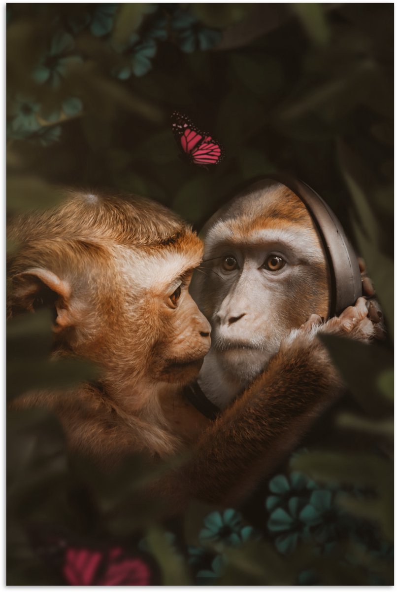 Poster 20x30 cm - Aap - Jungle - Spiegel - Vlinder - Posters - Kamer decoratie - Wanddecor