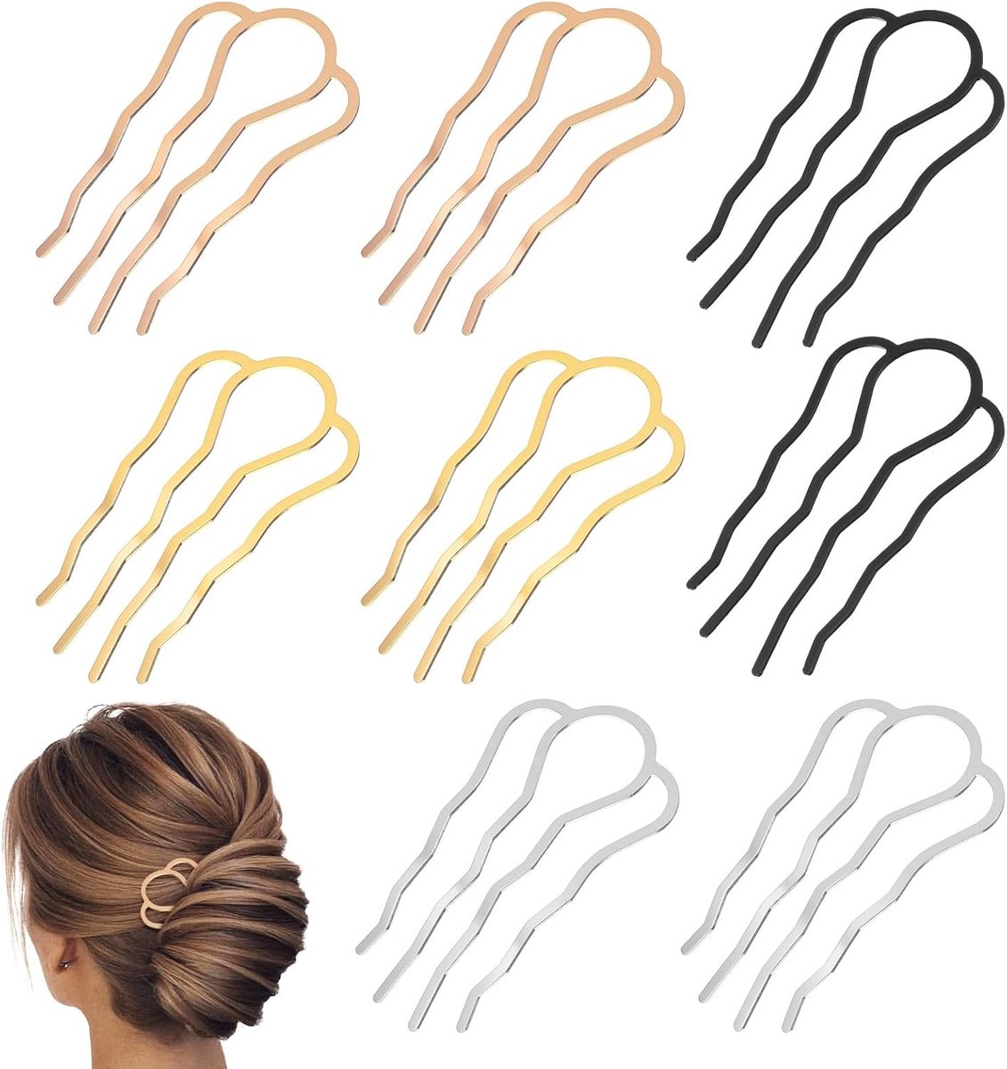 8-delige metalen haarvork Franse twist kam voor updo bun Franse haarspelden voor vrouwen metalen zijkam U-vormige clips kammen voor vrouwen haaraccessoires niet-slip haarspelden hoofdstukken