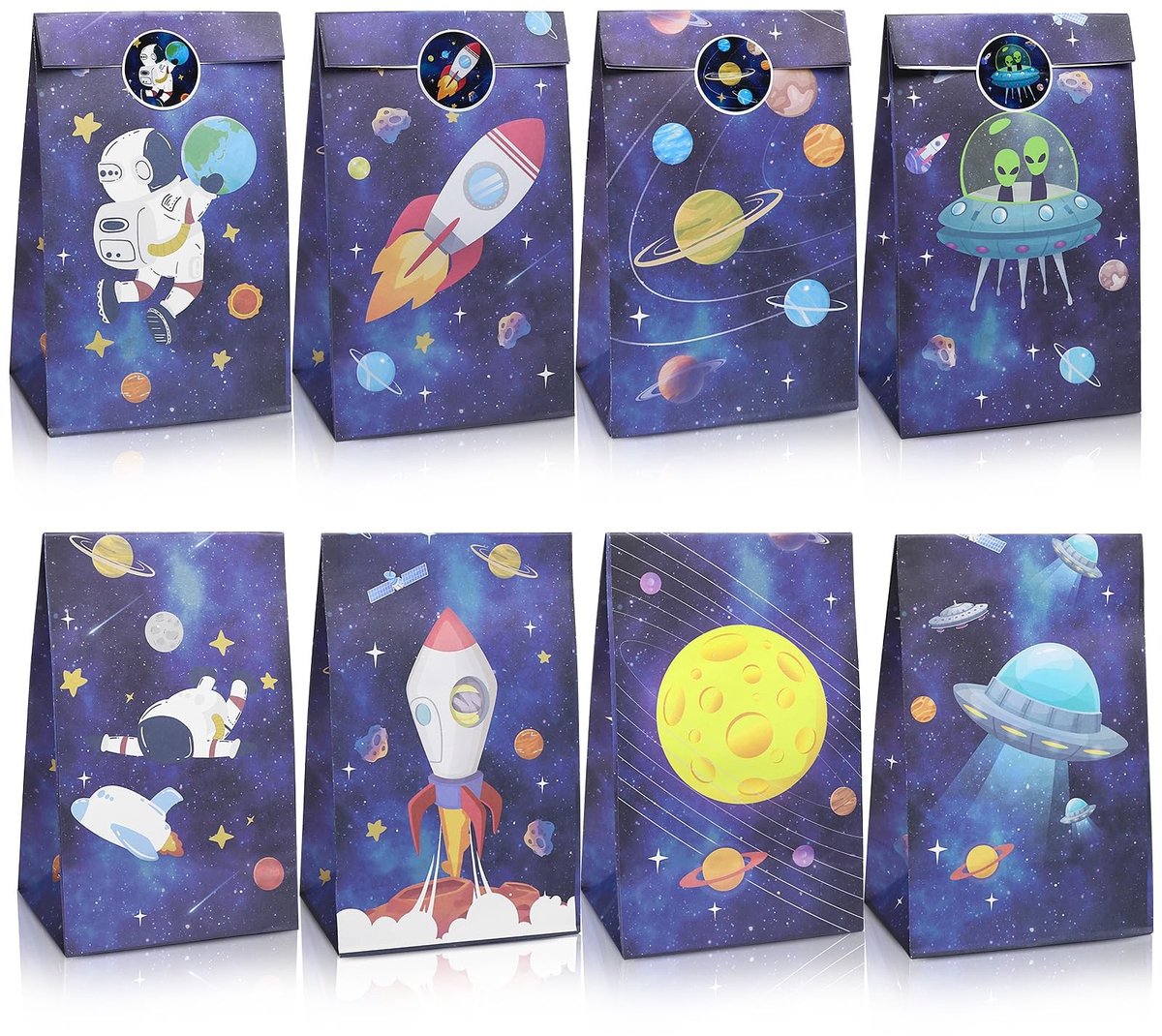 Dailygoods - Kesote Geschenkzakjes voor kinderverjaardag, papieren zakken, ruimte 12 zakjes, verjaardagscadeauzakjes, papieren feestzakjes met stickers voor cadeau, cadeautje, geschenkverpakking