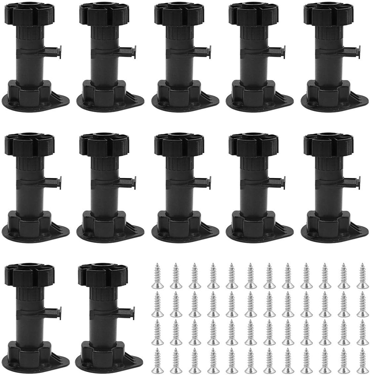 Dailygoods - 12 Stuks Verstelbare Meubelpoten - Kunststof Hoogte Kastpoot voor Meubels