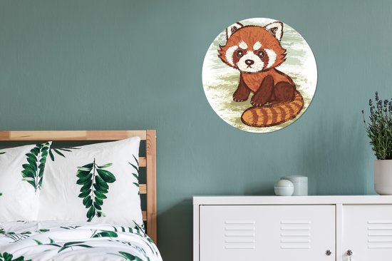 Illustration d'un panda rouge dans l'herbe Cercle mural aluminium - ⌀ 60 cm - peinture ronde - tirage photo sur aluminium / dibond / cercle mural / cercle vivant / cercle jardin (décoration murale)