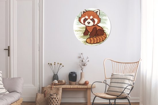 Illustration d'un panda rouge dans l'herbe Cercle mural aluminium - ⌀ 60 cm - peinture ronde - tirage photo sur aluminium / dibond / cercle mural / cercle vivant / cercle jardin (décoration murale)