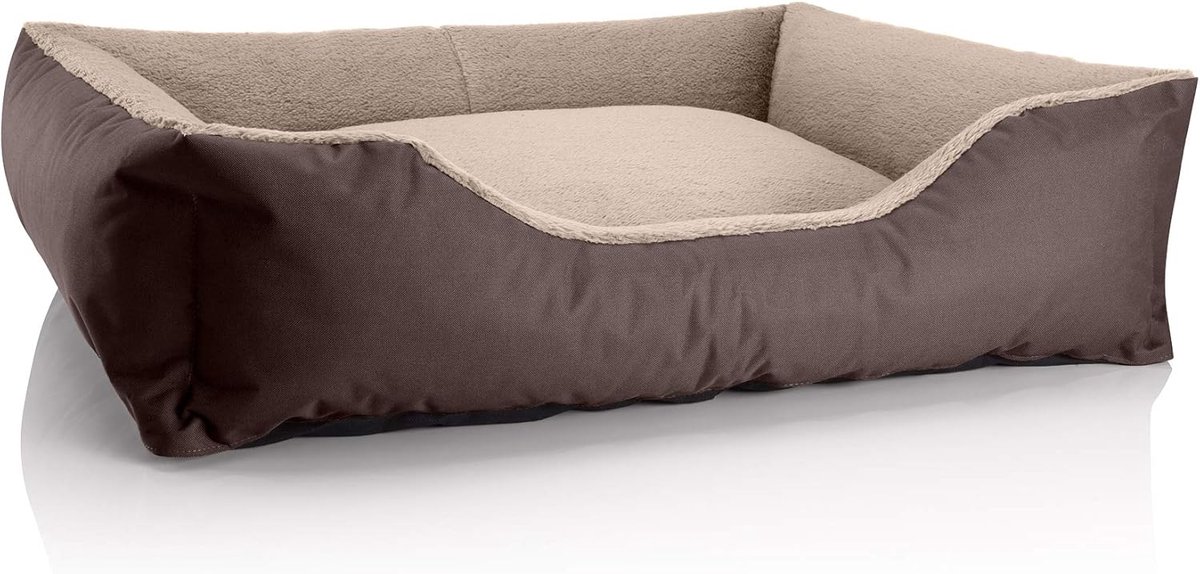 hondenmand TEDDY, vierkant hondenkussen, grote hondenbed, hondensofa, hondenhuis, met afneembare hoez, wasbaar, XL, beige/bruin