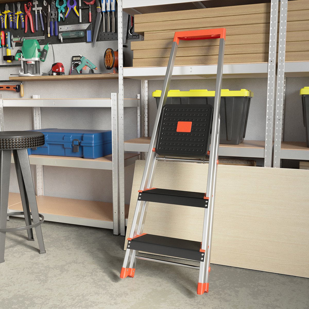 SONGMICS - Huishoudtrap - Ladder - Vouwladder - 3 Treden - Aluminium - Antislip - Max 150 kg – foto 5