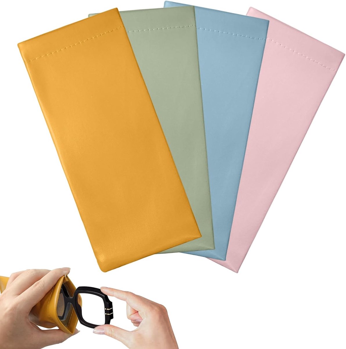 4 zachte zonnebrilhoezen, PU-leer, krasbestendig en waterdicht, draagbare opbergtas voor mannen en vrouwen, reizen, dagelijks gebruik (oranje, blauw, groen, roze)