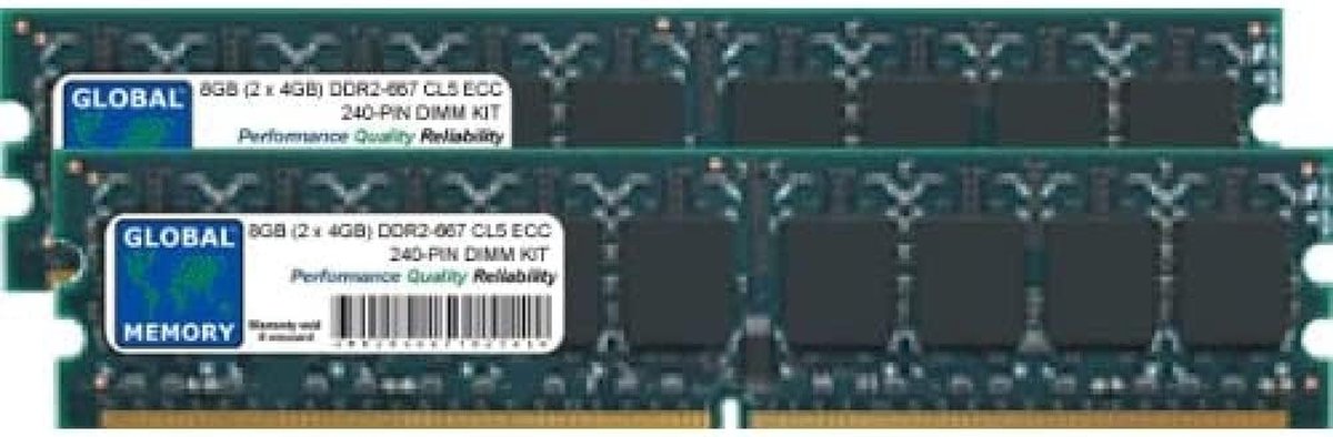 Geheugen RAM Kit - Werkgeheugen Geheugenmodule - Systeemverbetering - ECC DIMM - 8GB Kit (2x4GB) - N.v.t.