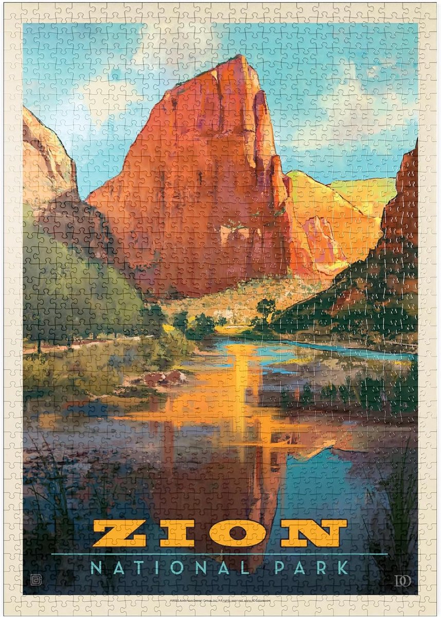 Legpuzzel Zion National Park - Puzzel Natuur Vintage Poster - Ontspanning Thuis - Hoge Resolutie Print - 1000 Stukjes