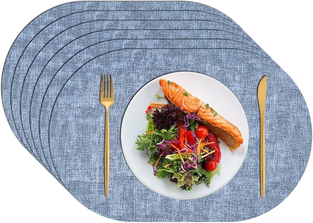 Placemats Tafelmatten - Ovaal Ontwerp - Tafel Beschermen - Hittebestendig Leer - 45 x 30 cm - Lichtblauw