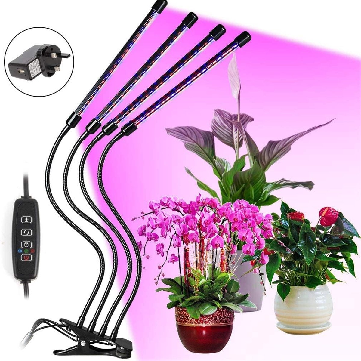 Groeilamp Planten - Full Spectrum - Binnen Tuinieren - 4 Flexibele Armen - 80 LED - Zwart