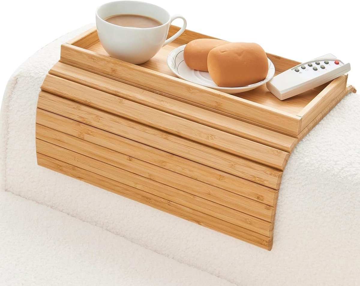 Bijzettafel met Opbergbak - Banktafel Dienblad - Ontspannen op de bank - Antislip rand - Niet gespecificeerd - Houtkleur