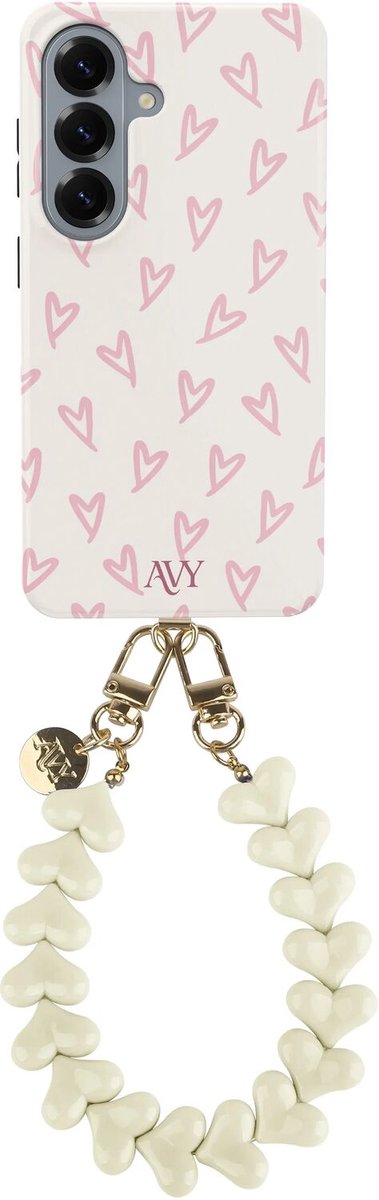 AVY Hoesje Met Telefoonkoord | Geschikt voor Samsung Galaxy S26 Plus | Compatibel met MagSafe & Qi2 | Hard Shell Back Cover | Stijlvol Bijpassend Koord Polsbandje (30CM) | Lovely Hearts