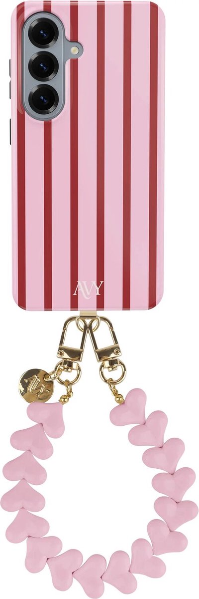AVY Hoesje Met Telefoonkoord | Geschikt voor Samsung Galaxy S26 | Compatibel met MagSafe & Qi2 | Hard Shell Back Cover | Stijlvol Bijpassend Koord Polsbandje (30CM) | Linea Hearts