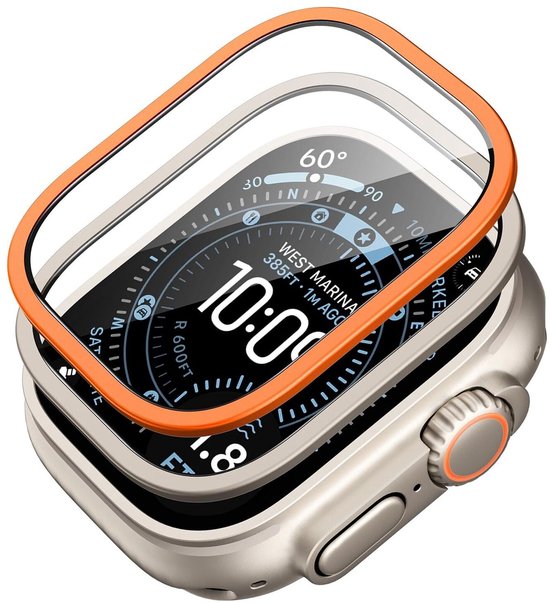 ESR Armorite - Screen Protector Geschikt voor Apple Watch Ultra 3/2/1 - 9H Tempered Glass - Militair Getest Glas - Titanium Oranje (2-Pack)