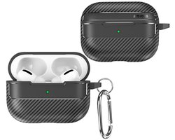 TPU Hoesje geschikt voor Apple AirPods Pro 3 | met Karabijnhaak | Carbon Textuur | Zwart