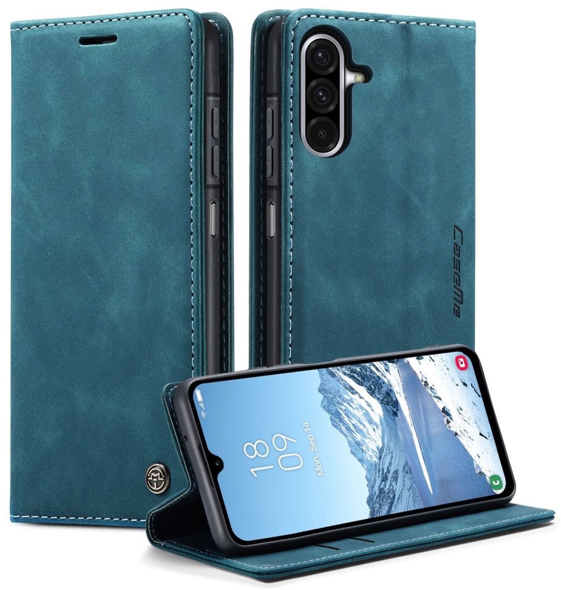 CaseMe 013 Hoesje Geschikt voor Samsung Galaxy A17 - Book Case met Standaard - Portemonnee Beschermhoes - Pasjeshouder voor Twee Pasjes - Blauw
