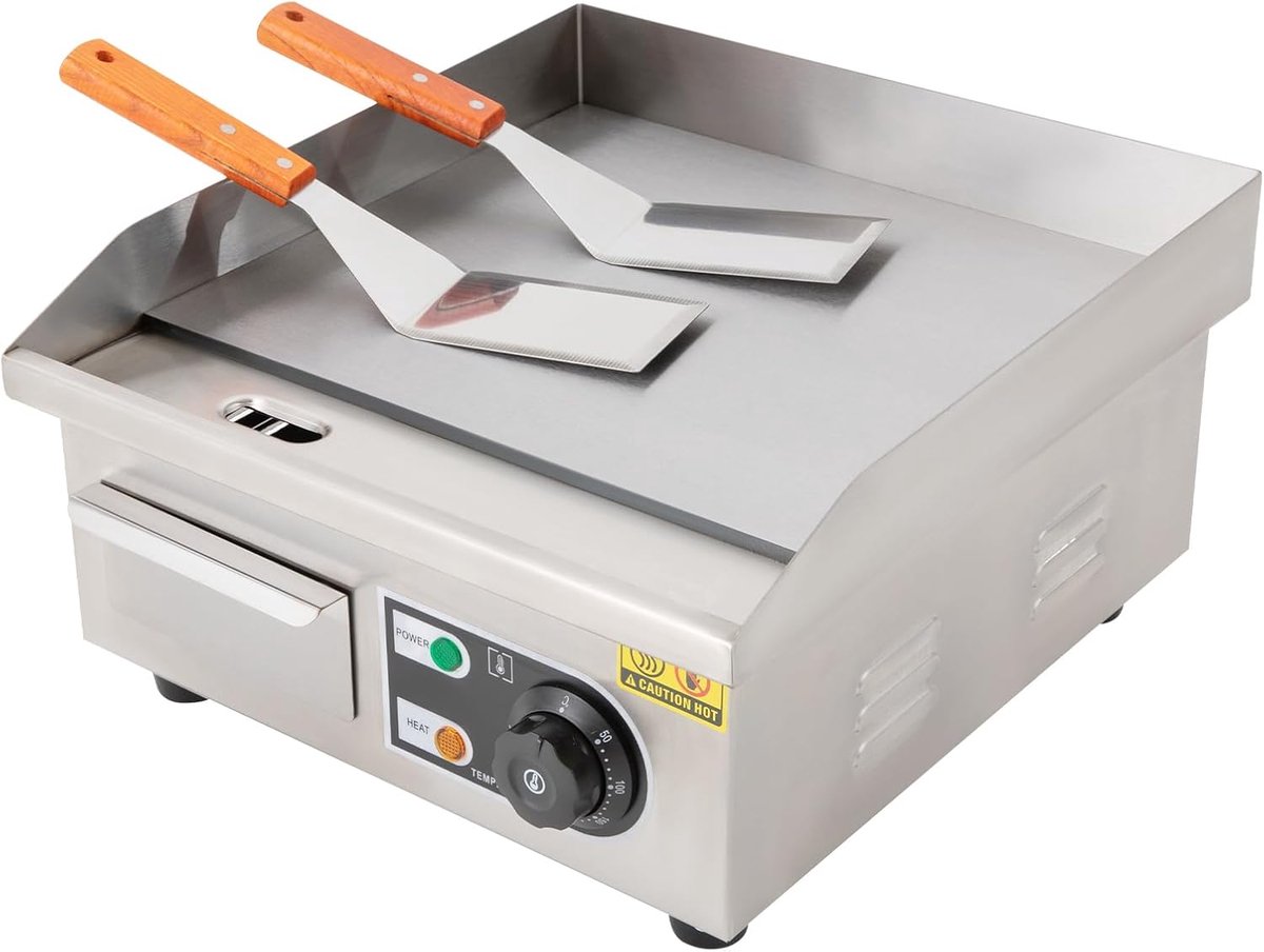 Elektrische Grillplaat Teppanyaki Grill Professioneel Koken Snel en Gelijkmatig 35 cm Zilver