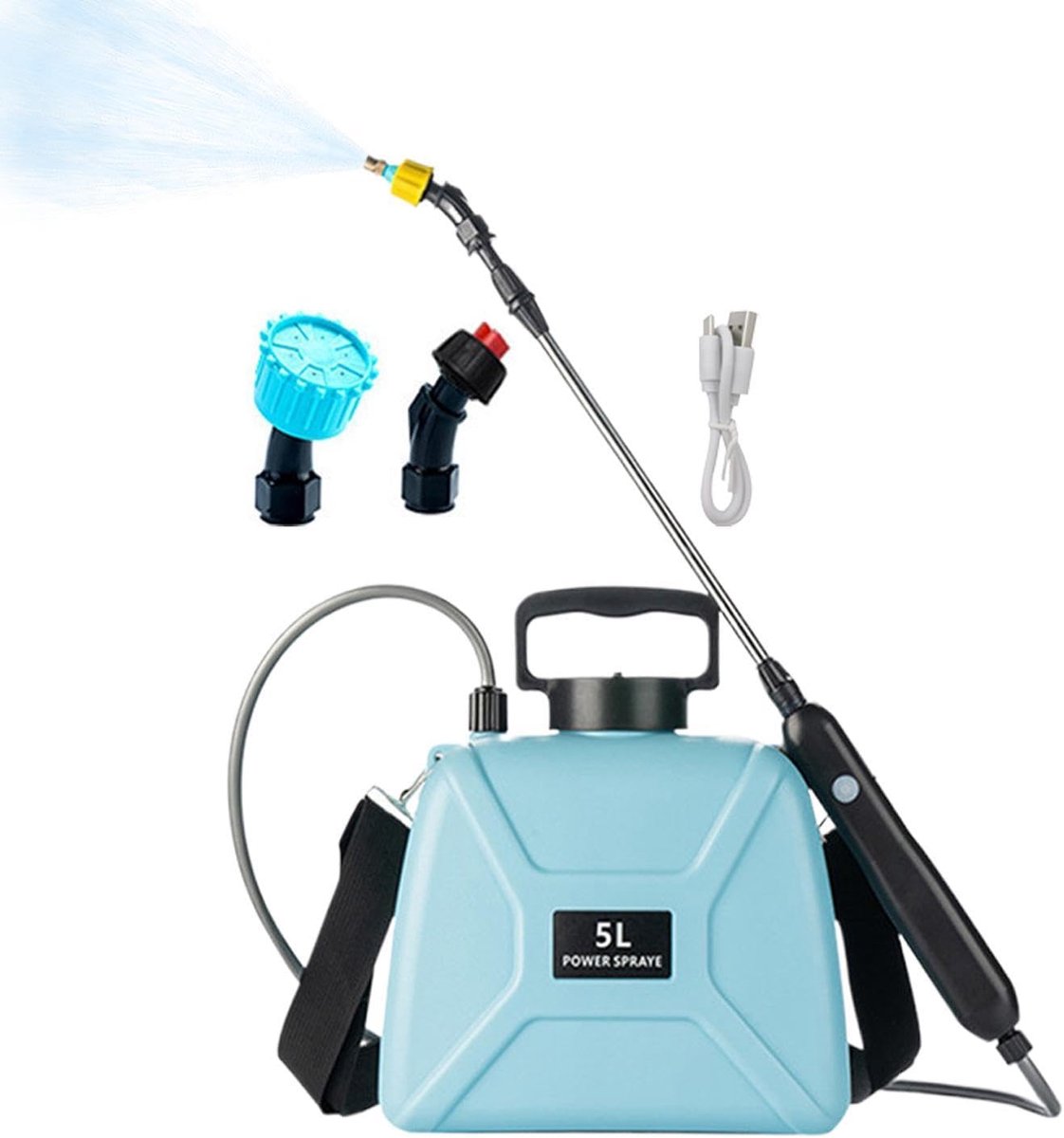 Elektrische Rugsproeier - Tuinsproeier Batterij - Onderhoud Buiten - 3 Vernevelingssproeiers - 5 Liter - Lichtblauw